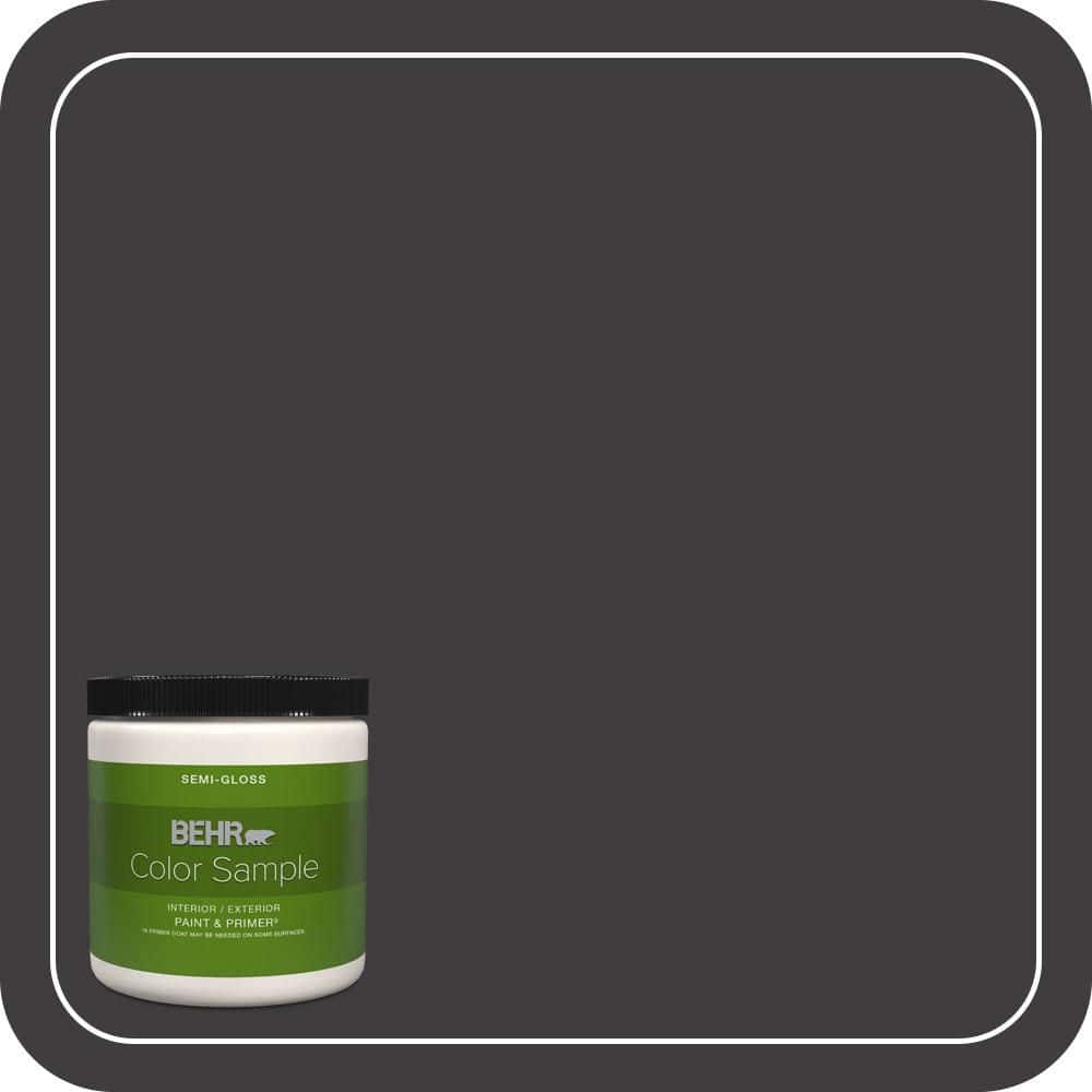 BEHR PREMIUM PLUS 8 oz. #T13-3 Black Lacquer Semi-Gloss Interior/Exterior Paint & Primer Color Sample
