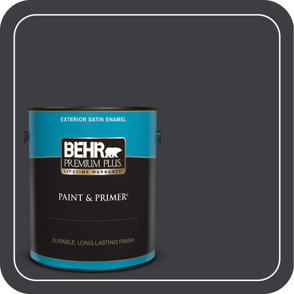 BEHR PREMIUM PLUS 1 gal. #PPH-34 Black Smoke Satin Enamel Exterior Paint & Primer