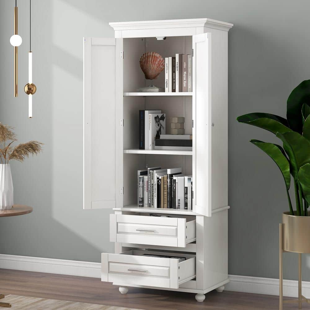 Unbranded 24 in. W 16 in. D 63 in. H MDF Freestanding Linen Cabinet with Doors and Drawers, Adjustable Shelf