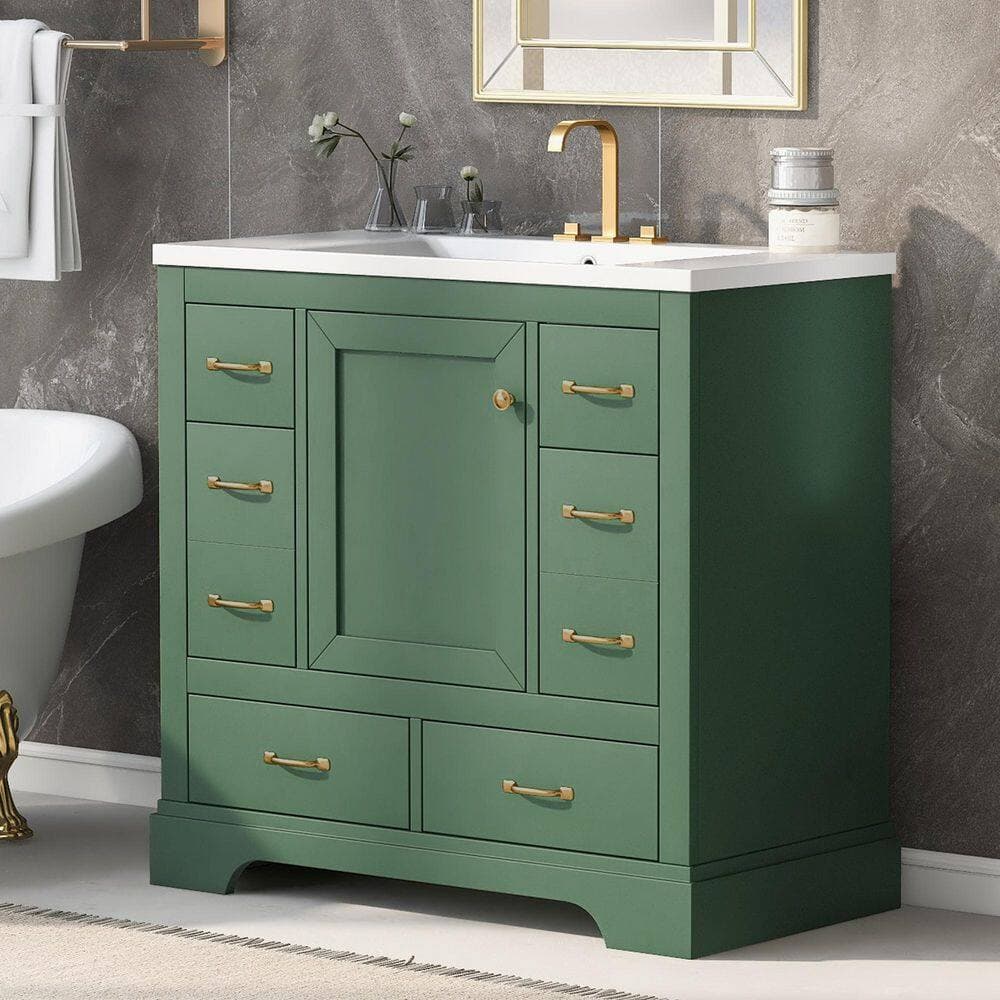 COWLOWN 35.6 in. W x 17.9 in. D x 33.4 in. H Bath Vanity Cabinet without Top in Green, 1-Cabinet and 6-Drawers (2)