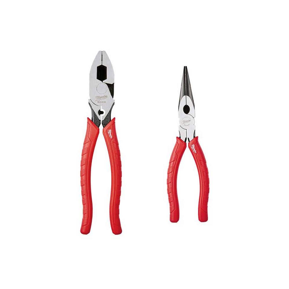 Milwaukee 2-Piece 9 in. High Leverage Lineman's Pliers with Crimper & Long Nose Pliers Set