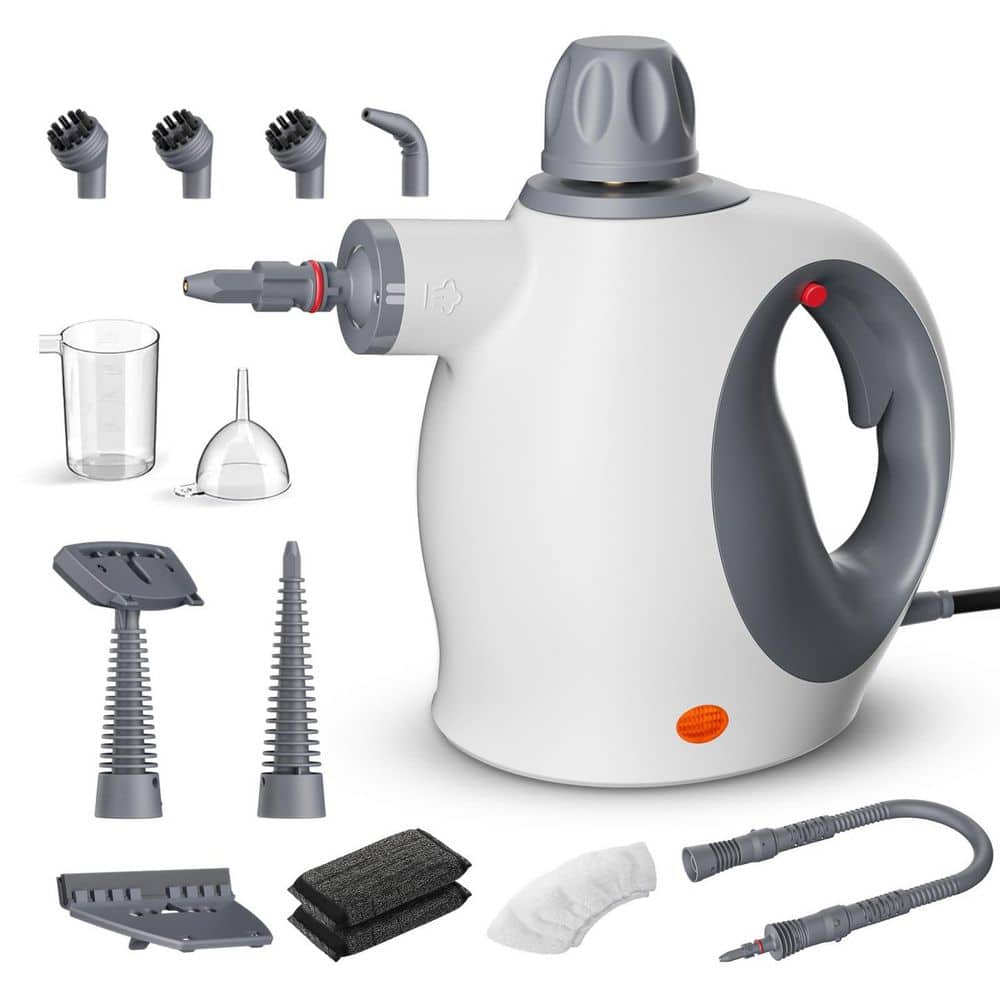 Wudkey 13-Piece Bath Accessory Set in White, Multi-Surface Handheld Pressurized Steam Cleaner, Portable Steamer for Cleaning (1)