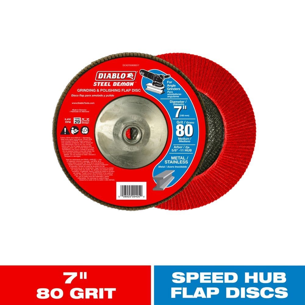 DIABLO 7 in. 80-Grit Steel Demon Grinding and Polishing Max-Flap Wheel with 5/8 in.-11 Hub and Type 29 Conical Design (1)