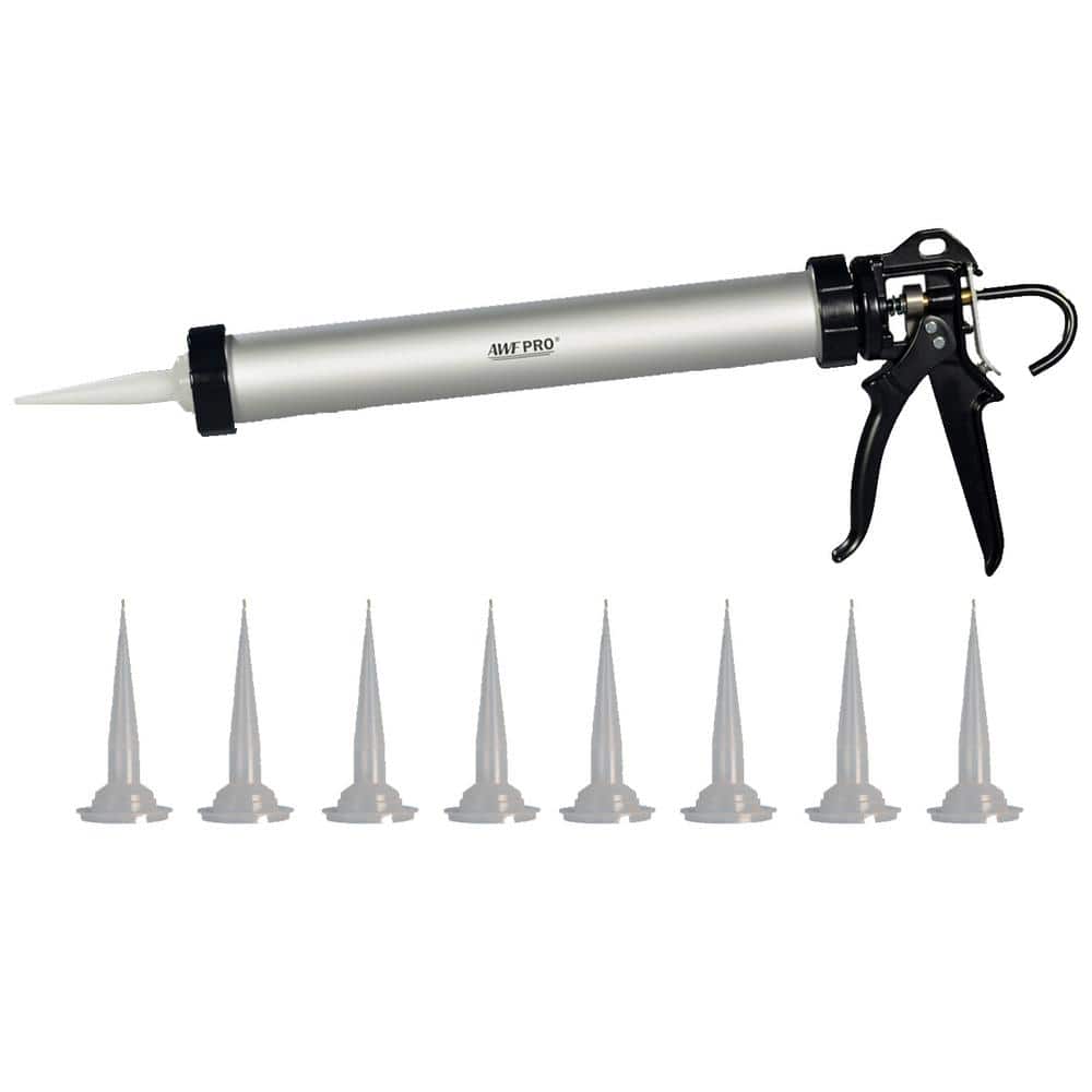 AWF PRO 20 oz. Pro Sausage and Bulk Caulk Gun Aluminum Barrel 18:1 Thrust Ratio and 9 Replacement Tips