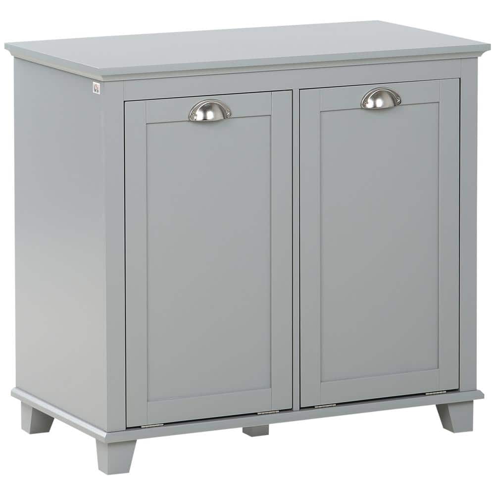 Lycvki 30 in. W x 15.75 in. D x 27.5 in. H Gray Linen Cabinet with Two-Compartment Tilt-Out Hamper
