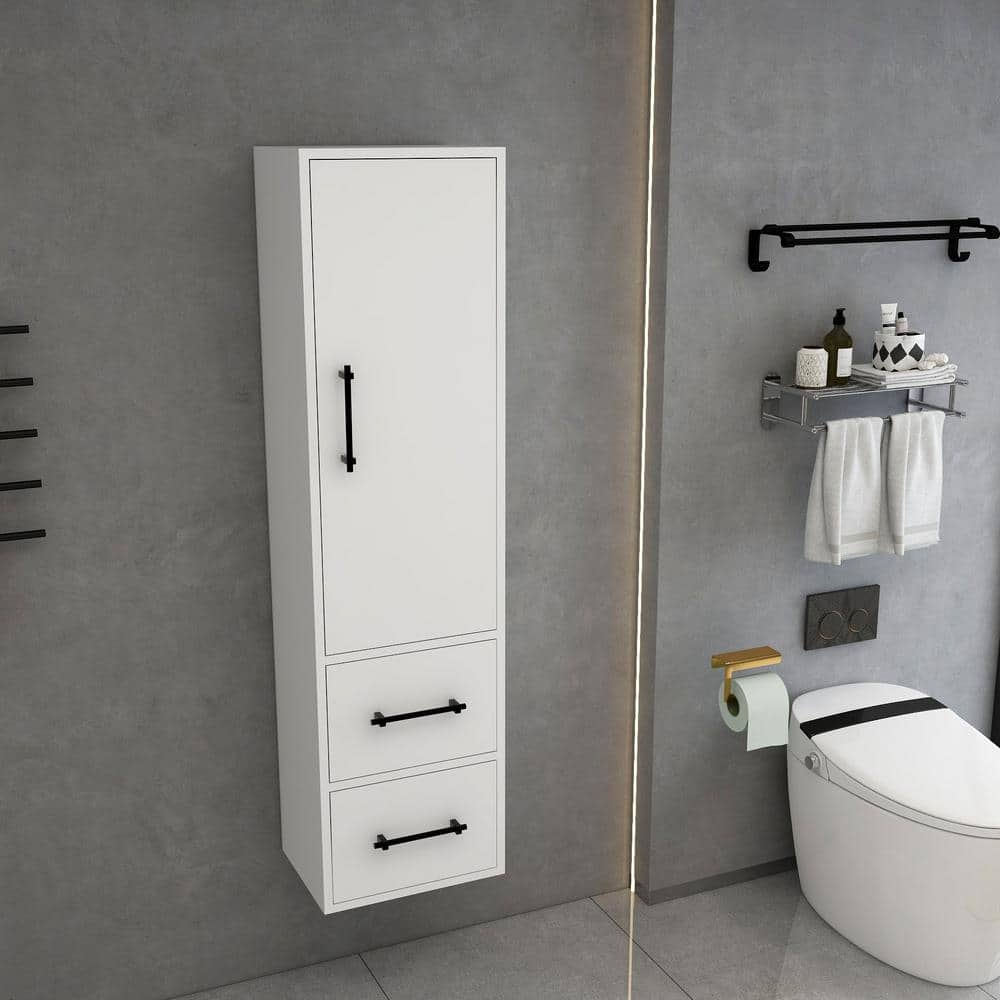 BV Better Vanity Victoria 15.75 in. W x 11.8 in. D x 59 in. H White Plywood Wall Floating Linen Cabinet in Gloss White (3)