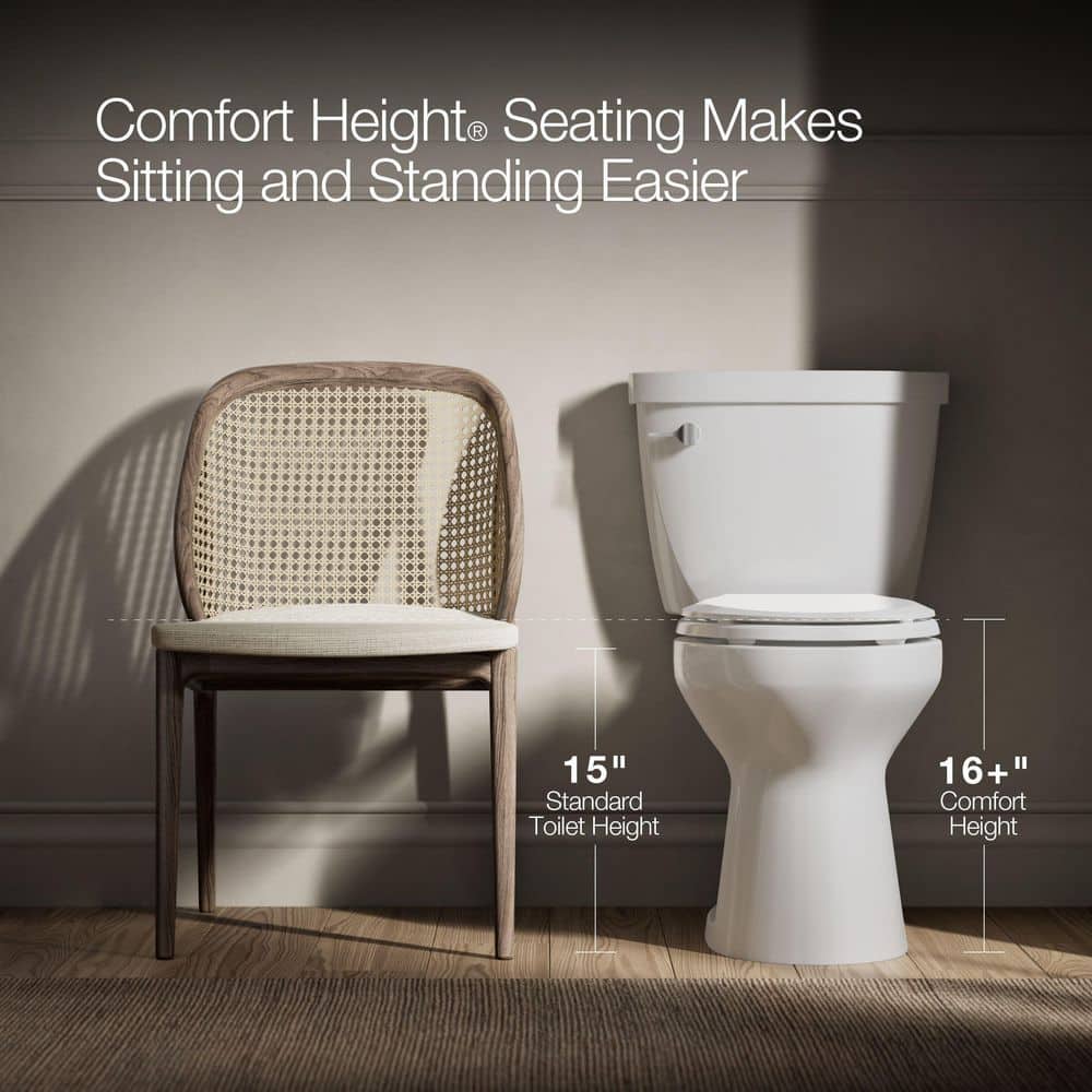 KOHLER Gleam 12 in. Rough In 2-Piece 1.28 GFP Single Flush Elongated Chair Height Toilet in White with Soft Close Seat (4)