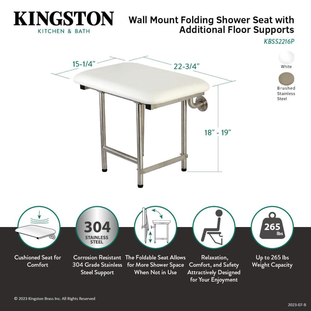 Kingston Brass Adascape 22 in. x 16 in. WallMounted Fold Down Shower Seat in Brushed Stainless Steel ADA Compliant (3)