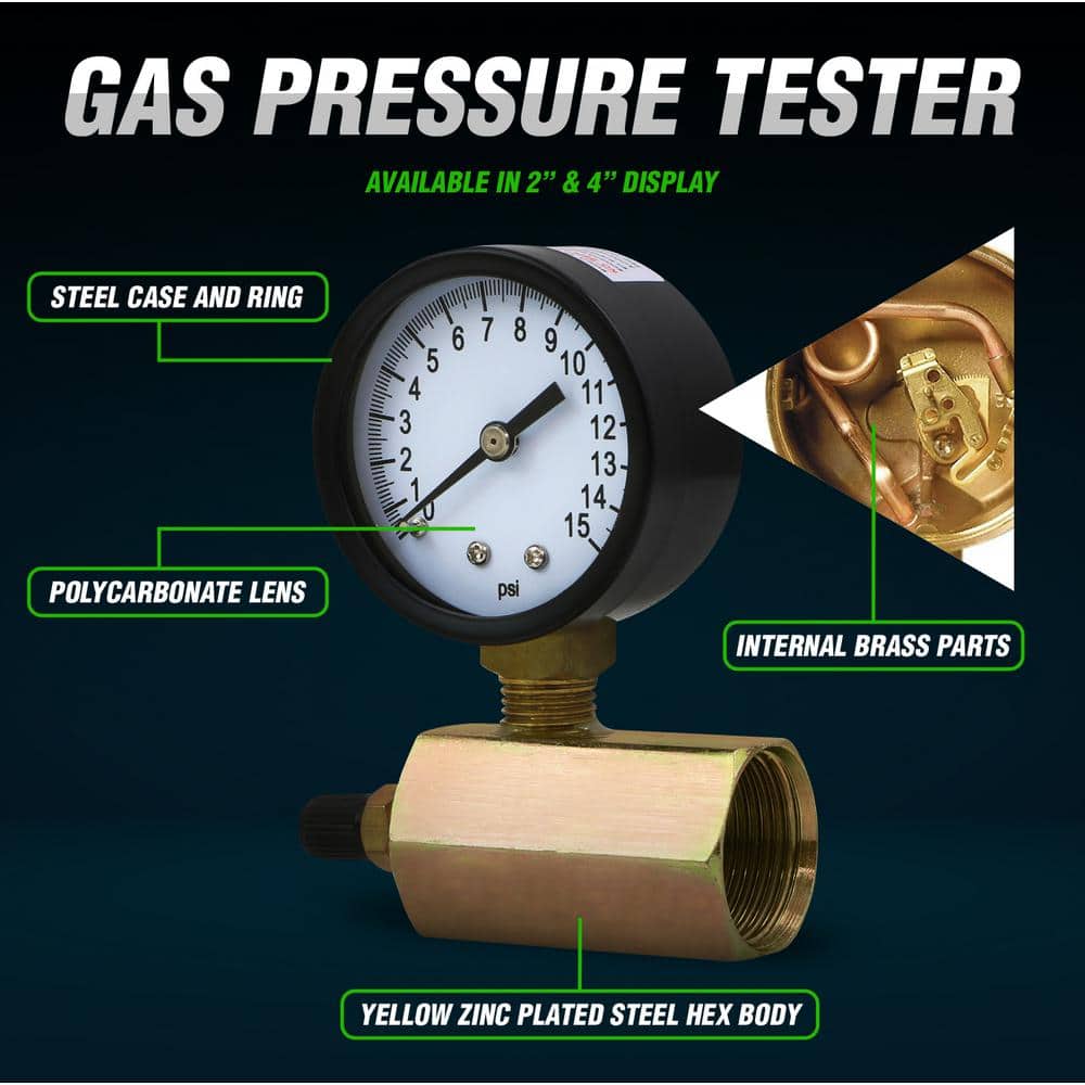PLUMBFLEX 0-15 PSI Low Pressure Gas Tester Gauge 3/4 in. FIP Hex Body and 4 in. Display (3)