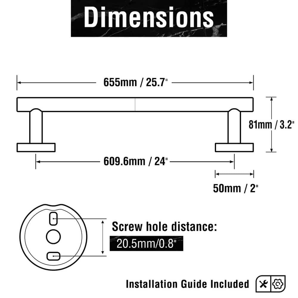 Unbranded 1-Pack Brushed Nickel SUS304 Stainless Steel 13.98 in. Wall-Mounted Modern Bathroom Towel Bar Holder Rack (3)
