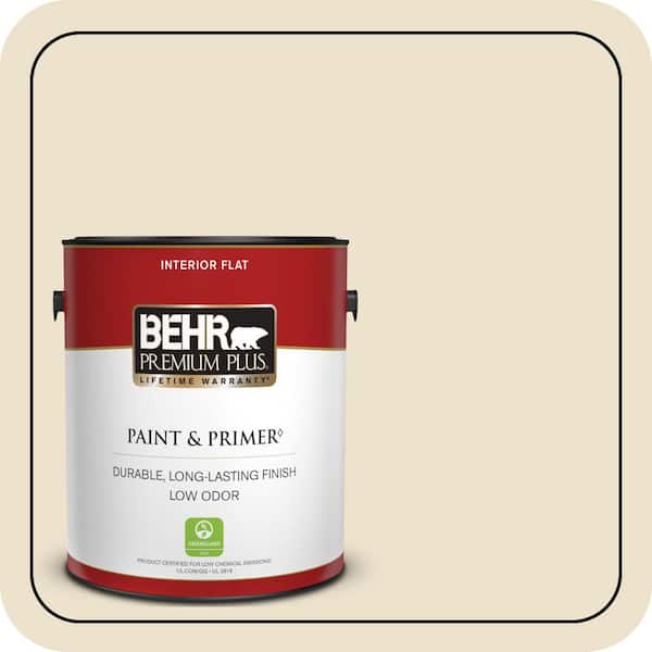 BEHR PREMIUM PLUS 1 gal. #PPU7-15 Ivory Lace Flat Low Odor Interior Paint & Primer (2)