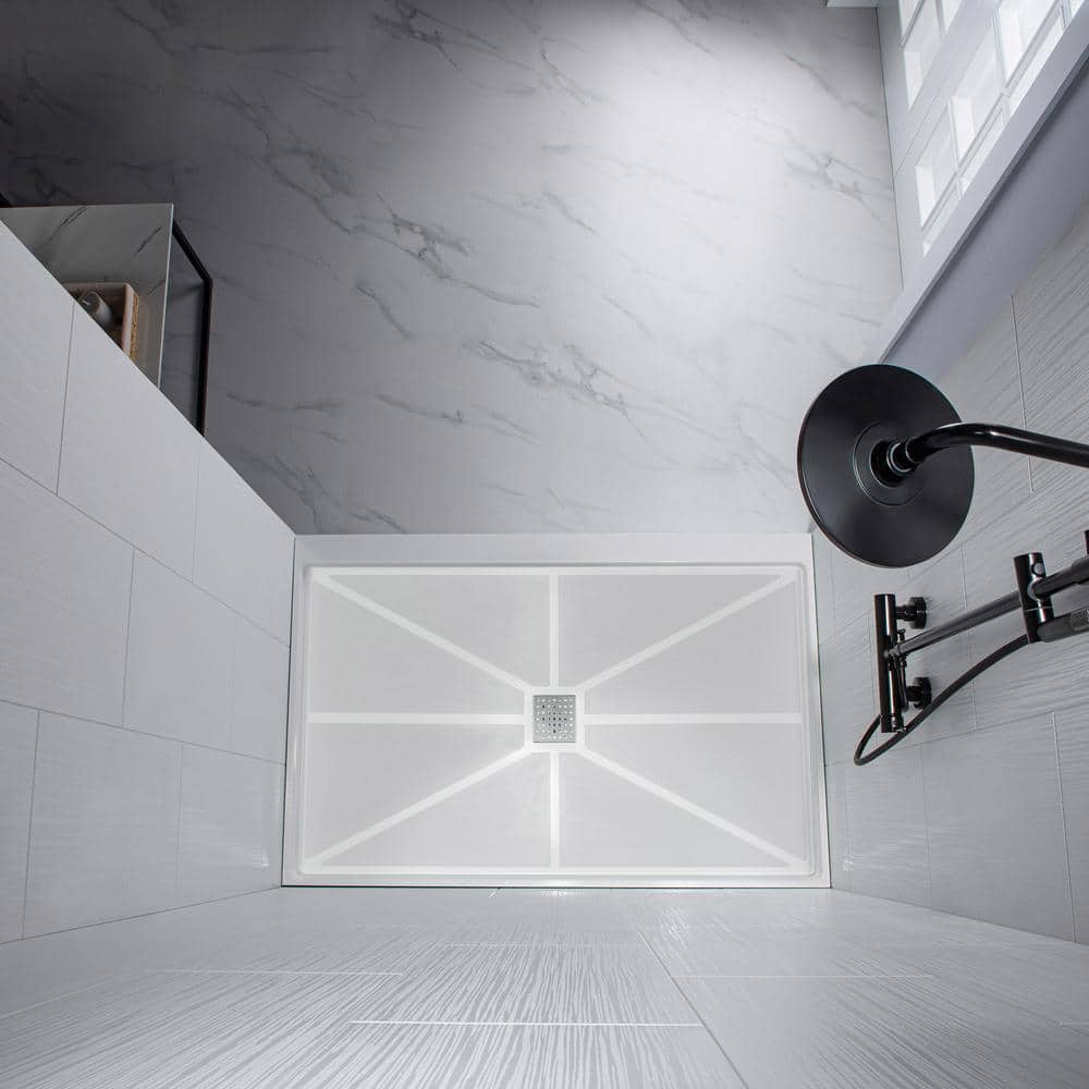 WOODBRIDGE 36 in. x 60 in. x 96 in. Solid Surface 3-Piece Easy Up Adhesive Alcove Shower Wall Surround in Matte White (3)