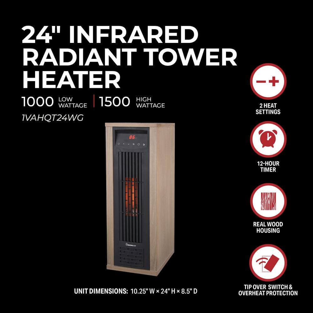 VISIONAIR 24" 1000/1500W Digital 6 Tube Infrared Heater with Remote (3)