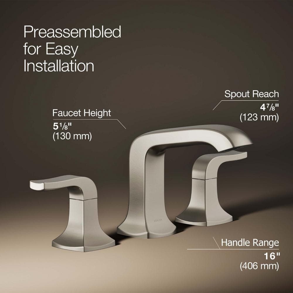 KOHLER Rubicon 8 in. Widespread Double Handle Bathroom Faucet in Vibrant Brushed Nickel (4)