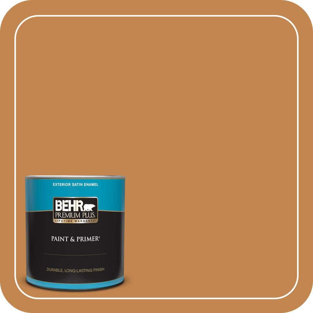 BEHR PREMIUM PLUS 1 qt. #PPU4-03 Butter Rum Satin Enamel Exterior Paint & Primer