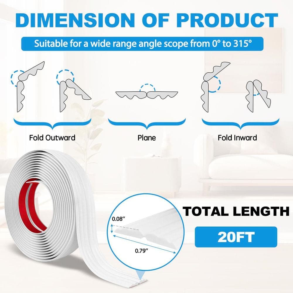 NVNOO 0.8 in. x 20 ft. PVC Drywall Corner Protector Peel and Stick Corner Trim Molding Flexible for Edge Use, White (3)