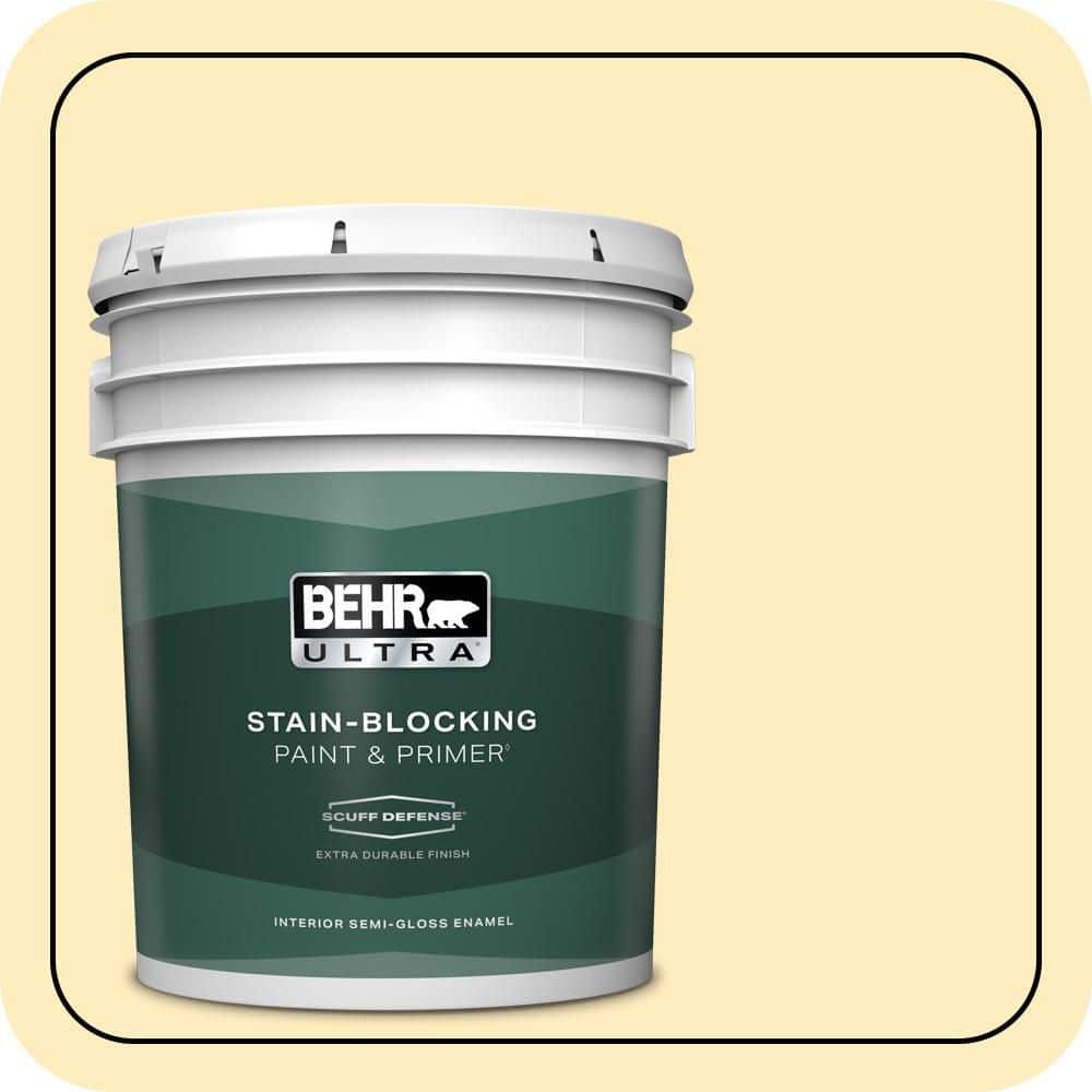 BEHR ULTRA 5 gal. #P290-1 Soft Buttercup Extra Durable Semi-Gloss Enamel Interior Paint & Primer