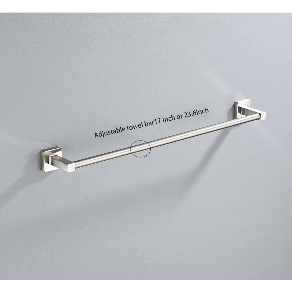 KHKFY Brushed Nickel 4-Piece Bathroom Hardware Set, 23.6 Inch Towel Bar, Ring, Hooks and Toilet Paper Holder, Stainless Steel (3)