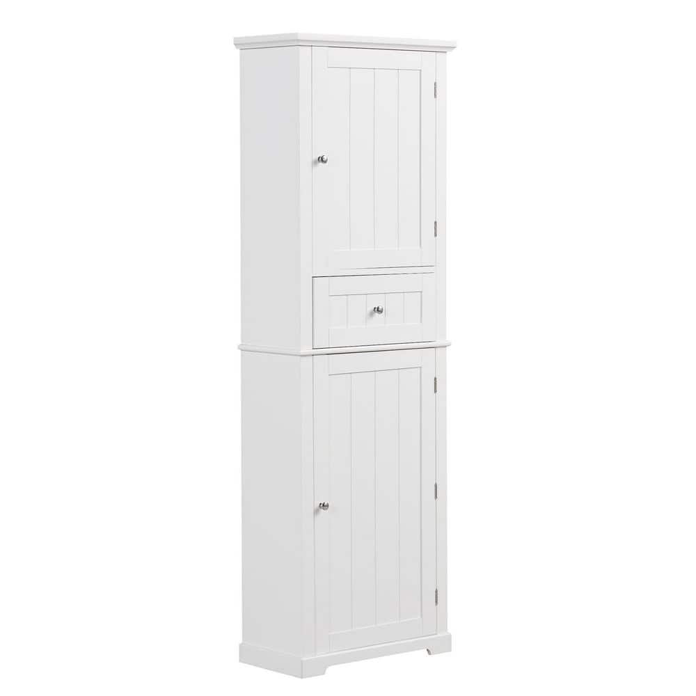 YSQCAR 22 in. W x 11 in. D x 68 in. H White MDF Freestanding Linen Cabinet with Door and Drawers, Adjustable Shelf (1)