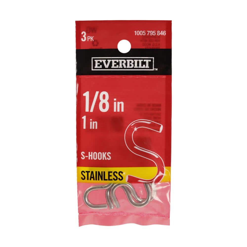 Everbilt 1/8 in. x 1 in. Stainless Steel S-Hook (3-Pack)