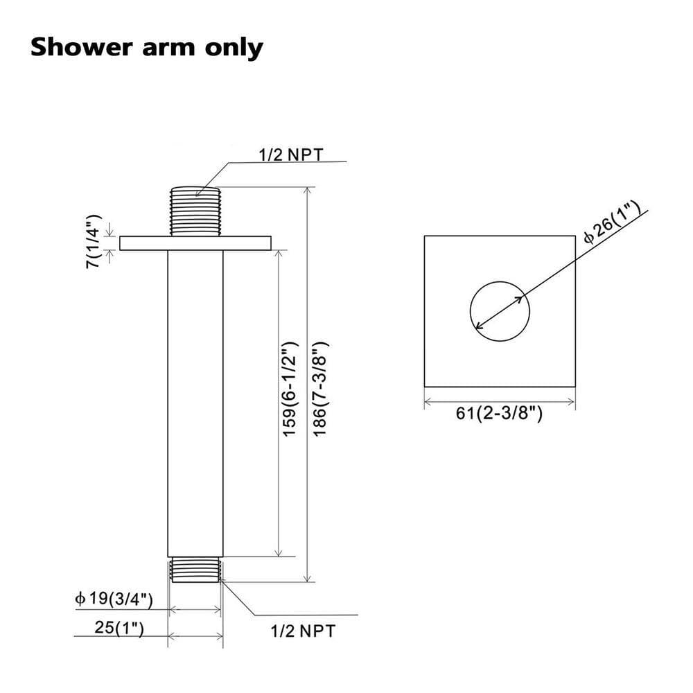 Satico 6 in. Stainless Steel Wall Mount Square Shower Arm, Brusehd Nickel (2)