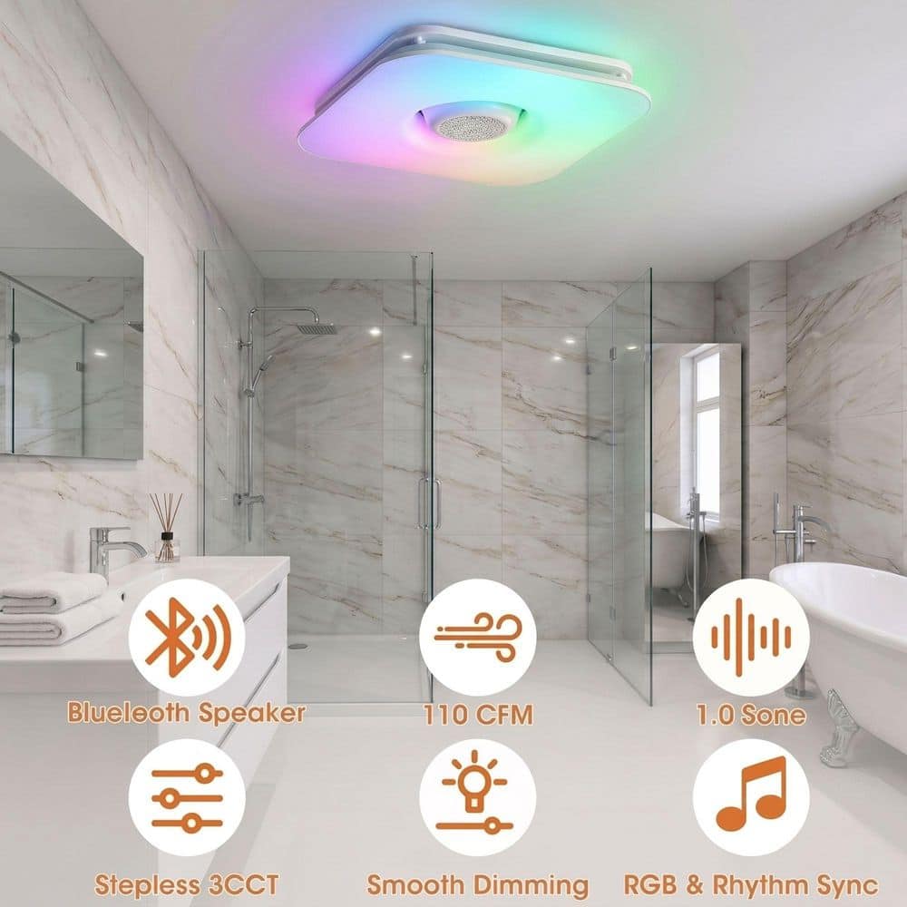 Parrot Uncle 110 CFM Ceiling Bathroom Exhaust Fan with Bluetooth Speaker and Adjustable CCT LED Lights and RGB Light (3)