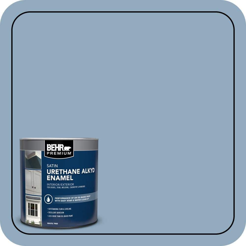 BEHR PREMIUM 1 qt. #BIC-10 Cotton Denim Satin Enamel Urethane Alkyd Interior/Exterior Paint (1)