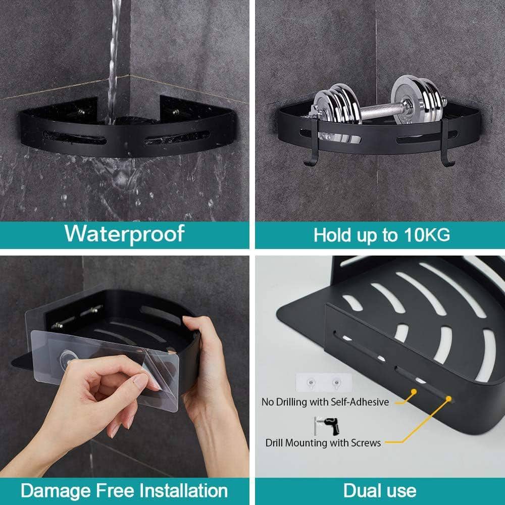 Unbranded 8.86in L 1.77in H Space Aluminum Adhesive Wall Mount Shower Shelf in Silver Ventilated Design No Drilling 2-Tier (2)