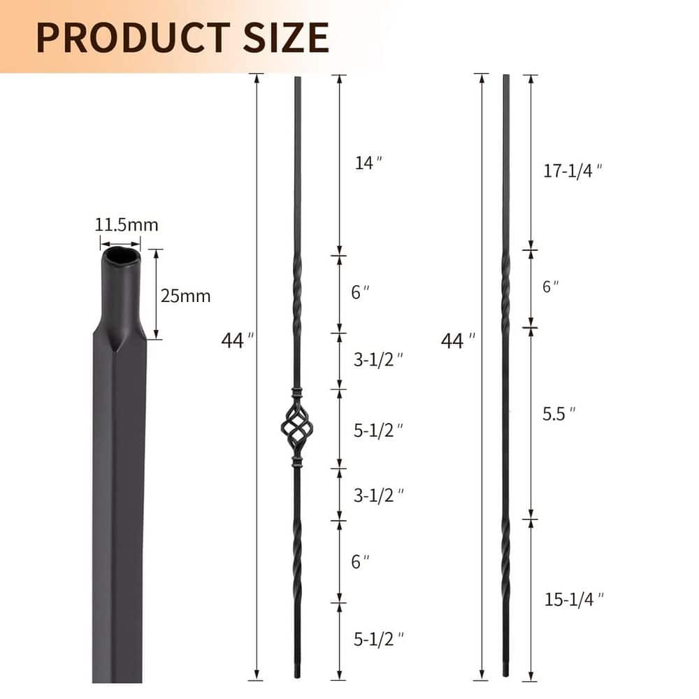 Afoxsos 44 in. H x 0.5 in. W Satin Wrought Iron Stair Railing Kit with 16 Pack Interior Balusters for DIY and Easy Aluminum (3)
