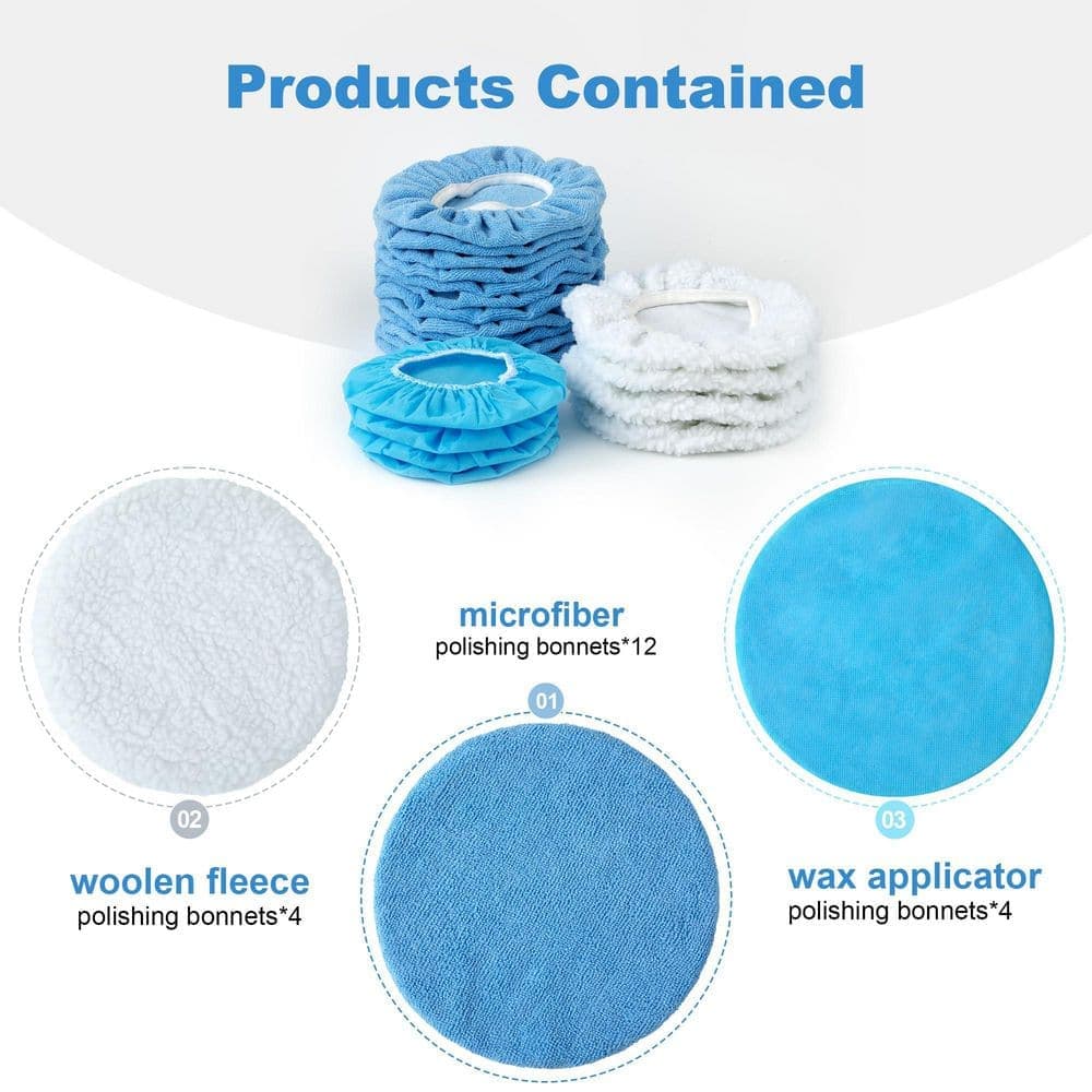 LAIFUCAM 7-8 Inch Microfiber Wool Orbital Buffer Polishing Bonnet with High Durability for Car Polishing 20 Pcs Pack (2)