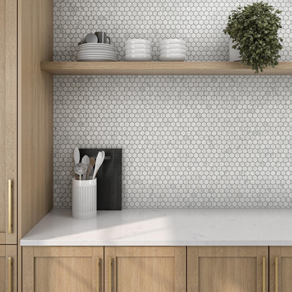 Lifeproof Carrara 10 in. x 12 in. x 6.35 mm Ceramic Hexagon Mosaic Floor and Wall Tile (0.81 sq. ft./Each) (3)
