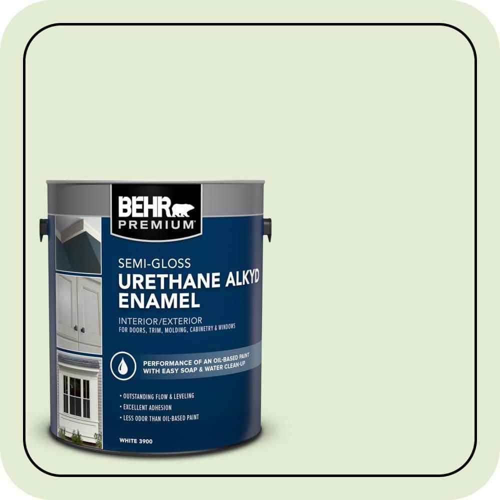 BEHR PREMIUM 1 gal. #P380-2 Misted Fern Urethane Alkyd Semi-Gloss Enamel Interior/Exterior Paint (1)