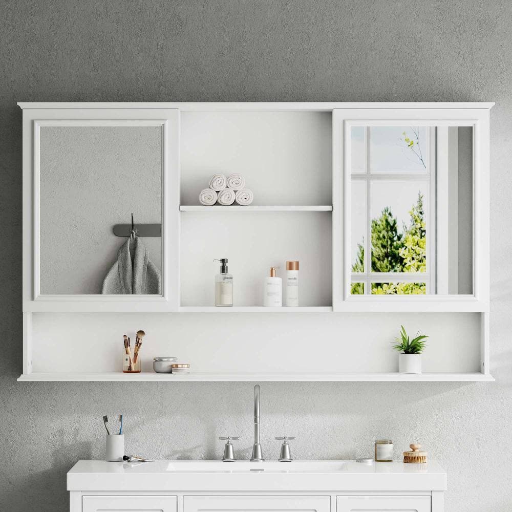 XUJMK 60 in. W x 8 in. D x 35 in. H Bathroom Storage Wall Cabinet, Storage Cabinet in White with Mirrored, Adjustable Shelves (3)
