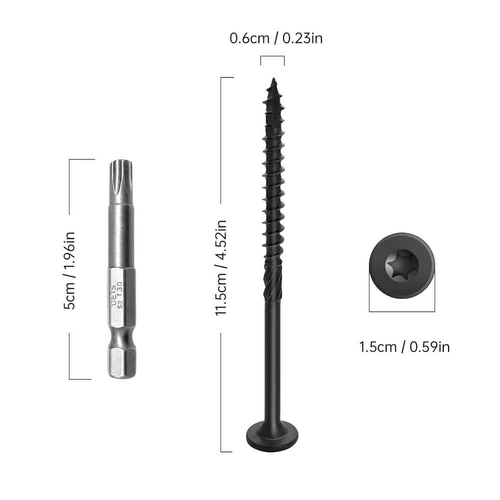 Afoxsos Heat-Treated Steel Black Rust Resistant Heavy Duty Structural Wood Screws (50-Pack) (2)