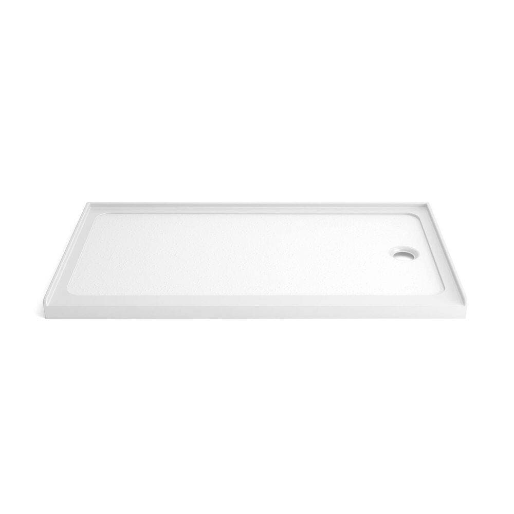 LIVACA 32 in. L x 60 in. W Alcove Single Threshold Shower Pan Base with Right Drain in Gloss White, Durable Acrylic (1)