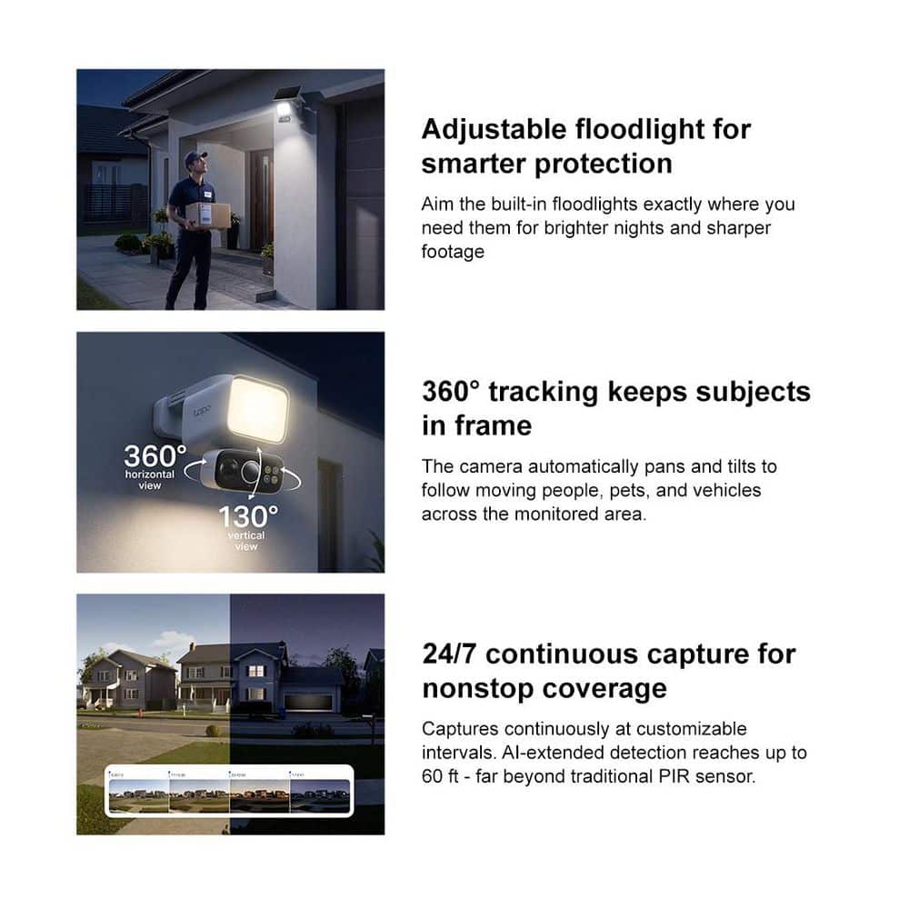 TP-LINK Tapo 2k Solar Charged Battery Powered Pan/Tilt Floodlight Security Camera, 360º AI Tracking, No Subscription Fees (4)