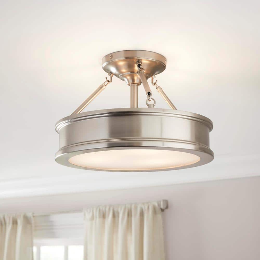 Home Decorators Collection Grafton 15 in. 3-Light Brushed Nickel Semi Flush Mount Ceiling Light
