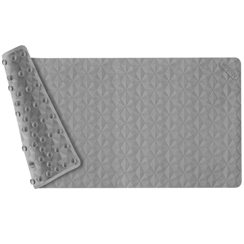 Wudkey 35 in. x 17 in. Non Slip Natural Rubber Bathtub Mat in Gray with Suction Cups, Fatigue Relief, Machine Washable (1)