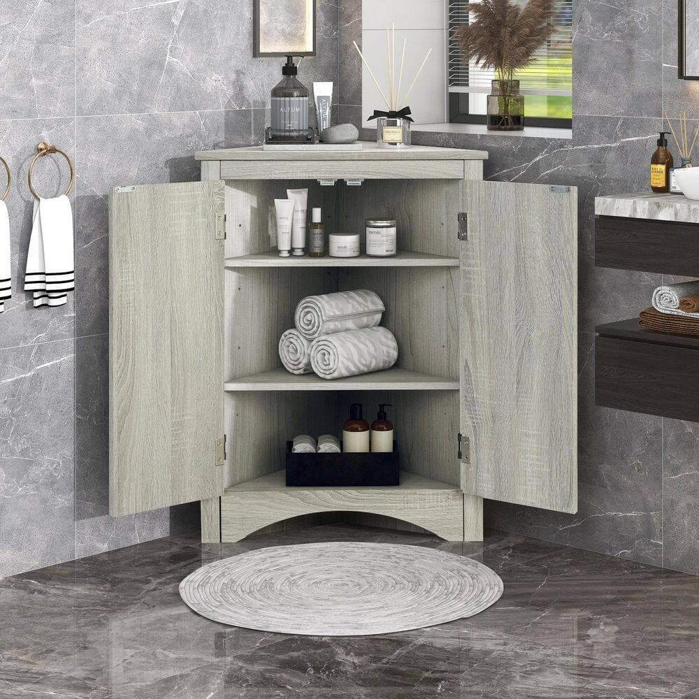 YSQCAR 23.6 in. W x 17.2 in. D x 31.5 in. H Gray MDF Freestanding Triangle Linen Cabinet with Door, Adjustable Shelf (3)