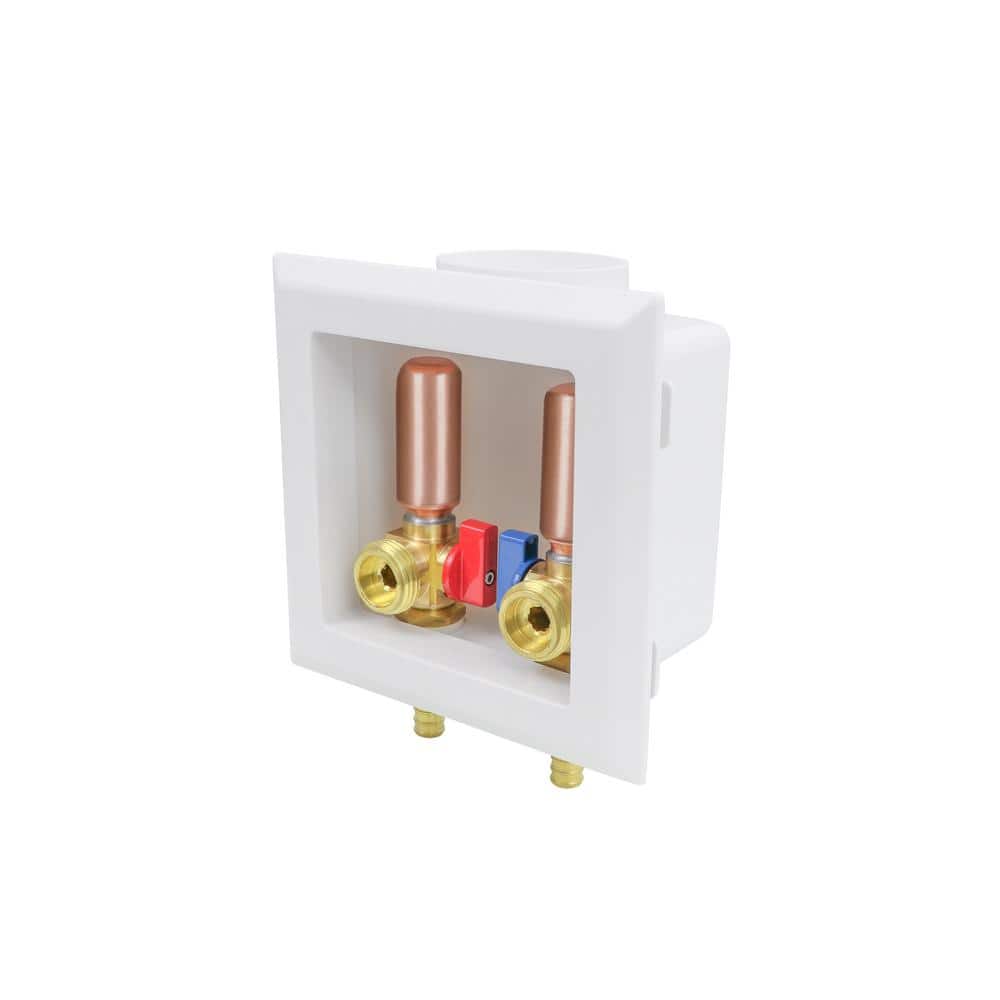 The Plumber's Choice 1/2 in. F1807 PEX Brass Washing Machine Valve Fittings in White ABS Compact Outlet Box with Hammer Arrester (2-Pack) (3)