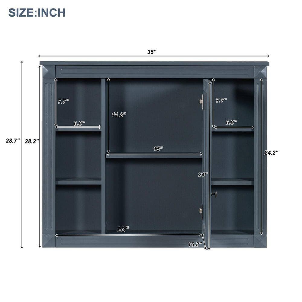 Tahanbath 7.10 in. W x 35 in. D x 28.70 in. H Bathroom Storage Wall Cabinet in Blue with Mirror Doors and 6 Shelves (3)