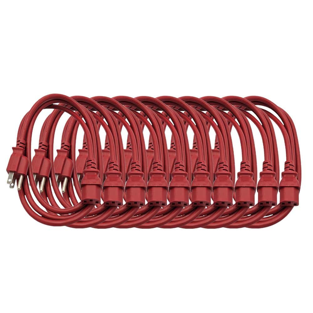 Micro Connectors, Inc 6 ft. Universal AC Power Cord UL Approved NEMA 5-15P to C13 18 AWG / 3-Conductors Indoor Red (10-Pack) (1)