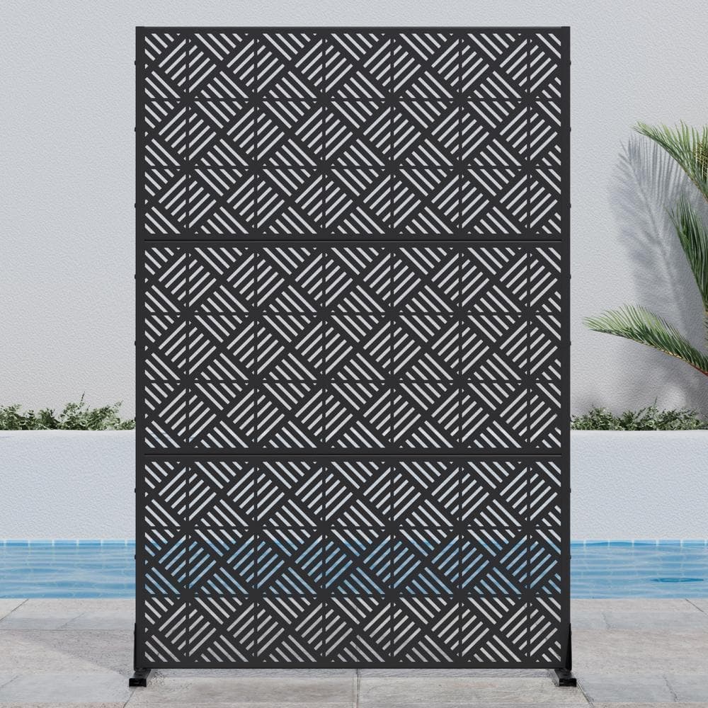 Lirago 72 in. H x 47 in. W Outdoor Metal Privacy Screen Garden Fence Square Pattern Wall Applique in Black (1)