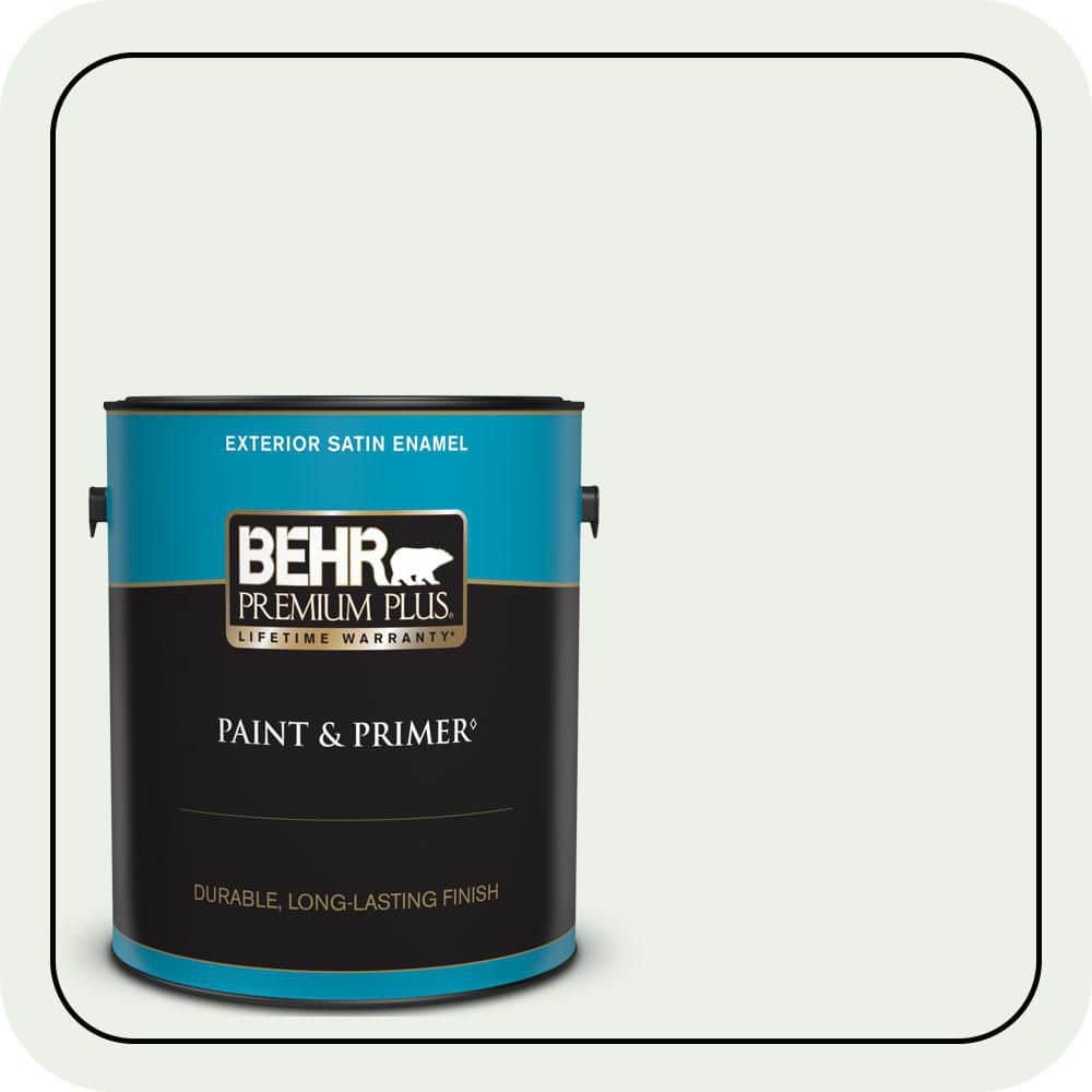 BEHR PREMIUM PLUS 1 gal. #470E-1 Breakwater White Satin Enamel Exterior Paint & Primer