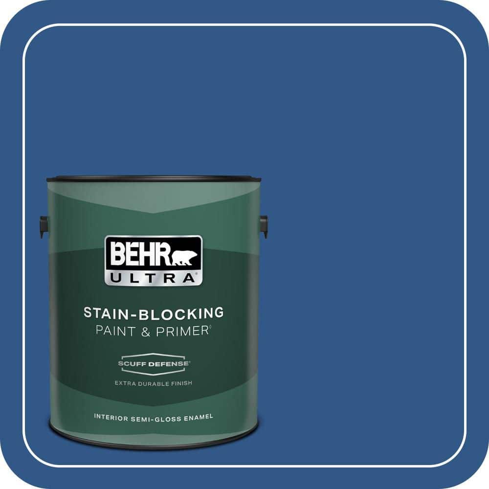 BEHR ULTRA 1 gal. #590B-7 Award Blue Extra Durable Semi-Gloss Enamel Interior Paint & Primer