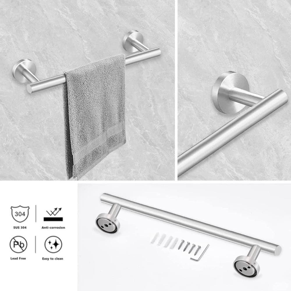 Unbranded 8-Piece Wall Mount Bathroom Hardware Set 24 in. Towel Bar Ring Paper Holder Robe Hook Brushed Nickel (2)