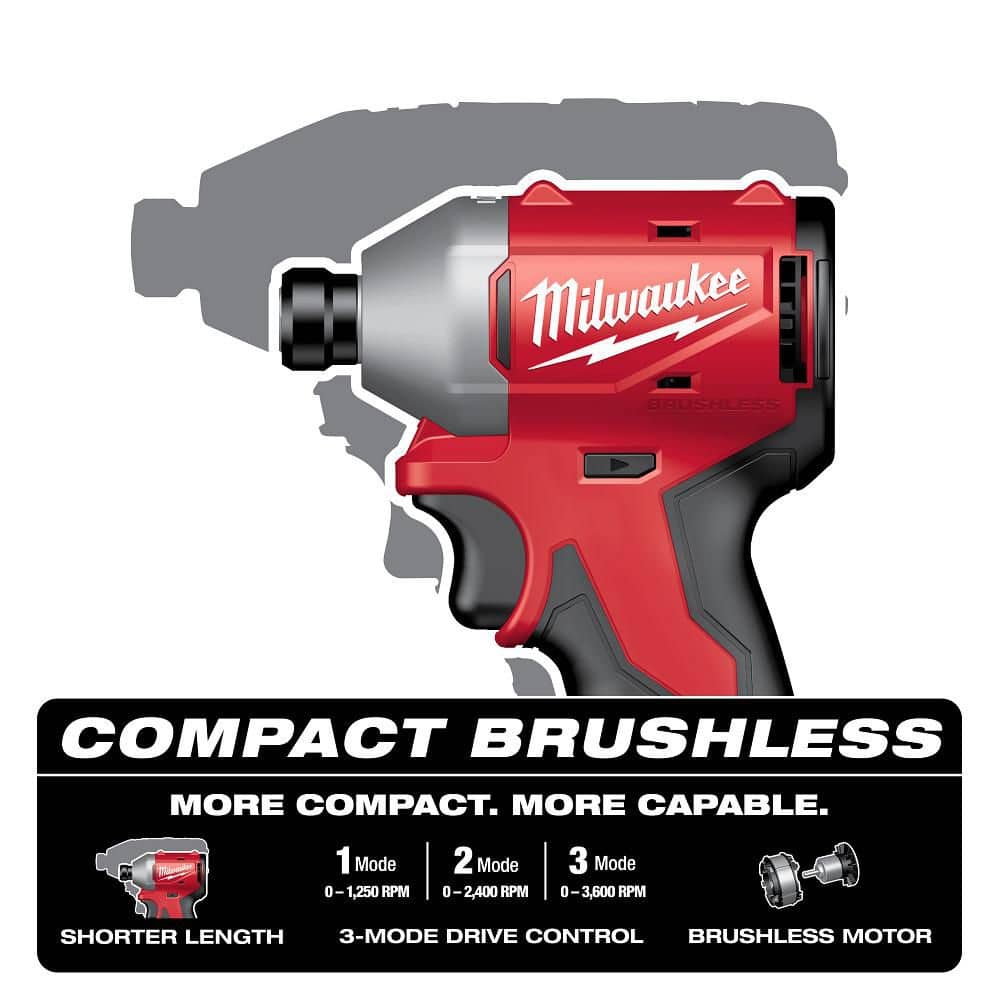 Milwaukee M18 18V Lithium-Ion Compact Brushless Cordless 1/4 in. Impact Driver Kit (2)