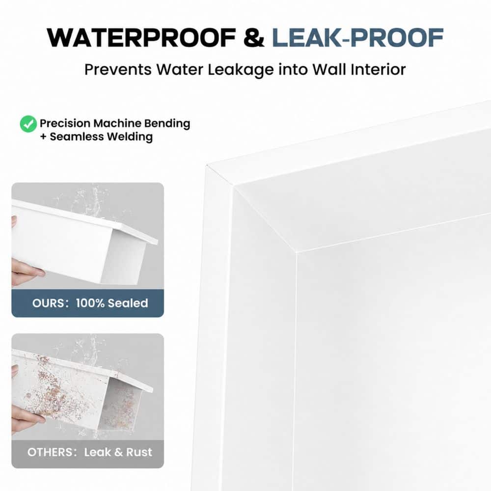 Yuaris 12 in. W x 36 in. H x 4 in. D Waterproof Recessed Shower Niche Storage Shelf in White, No Tile Needed (3)