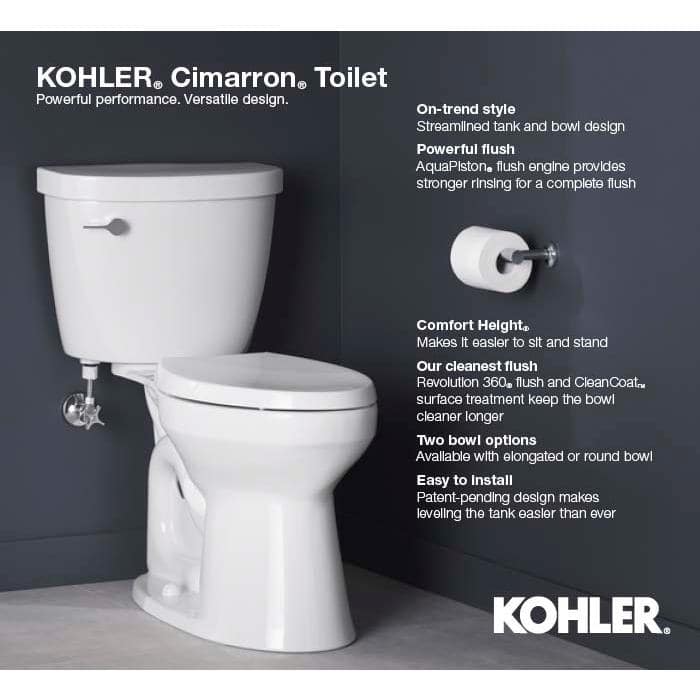 KOHLER Cimarron 12 in. Rough In Elongated Chair Height Toilet Bowl Only in White, Seat Not Included (2)