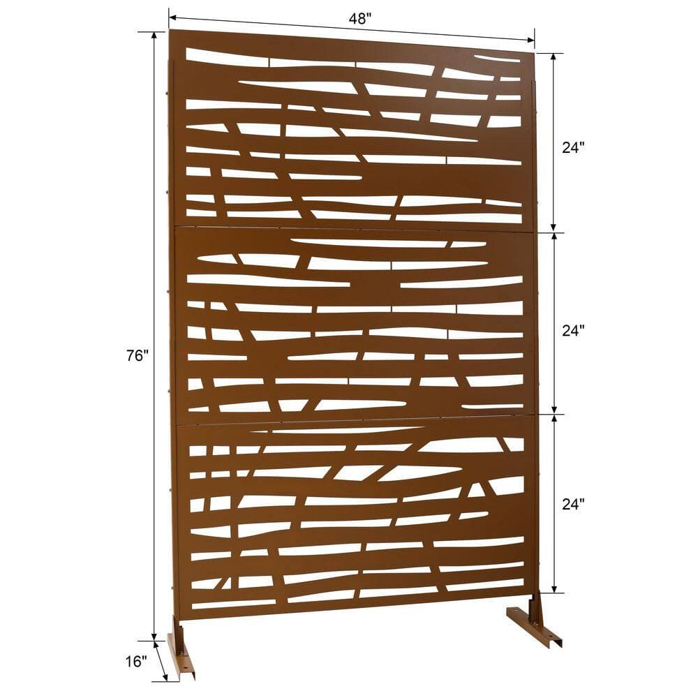 cadeninc 4 ft. x 6.33 ft. Brown Outdoor and Indoor Freestanding Metal Privacy Screen Fence Panels for Outside Lawn Garden (2)